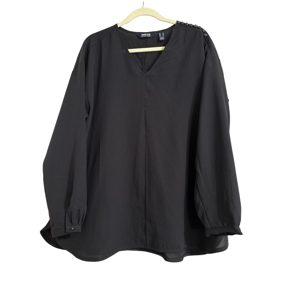 Lands’ End Outfitters Women’s V-Neck tunic blouse, midnight navy black, size 18